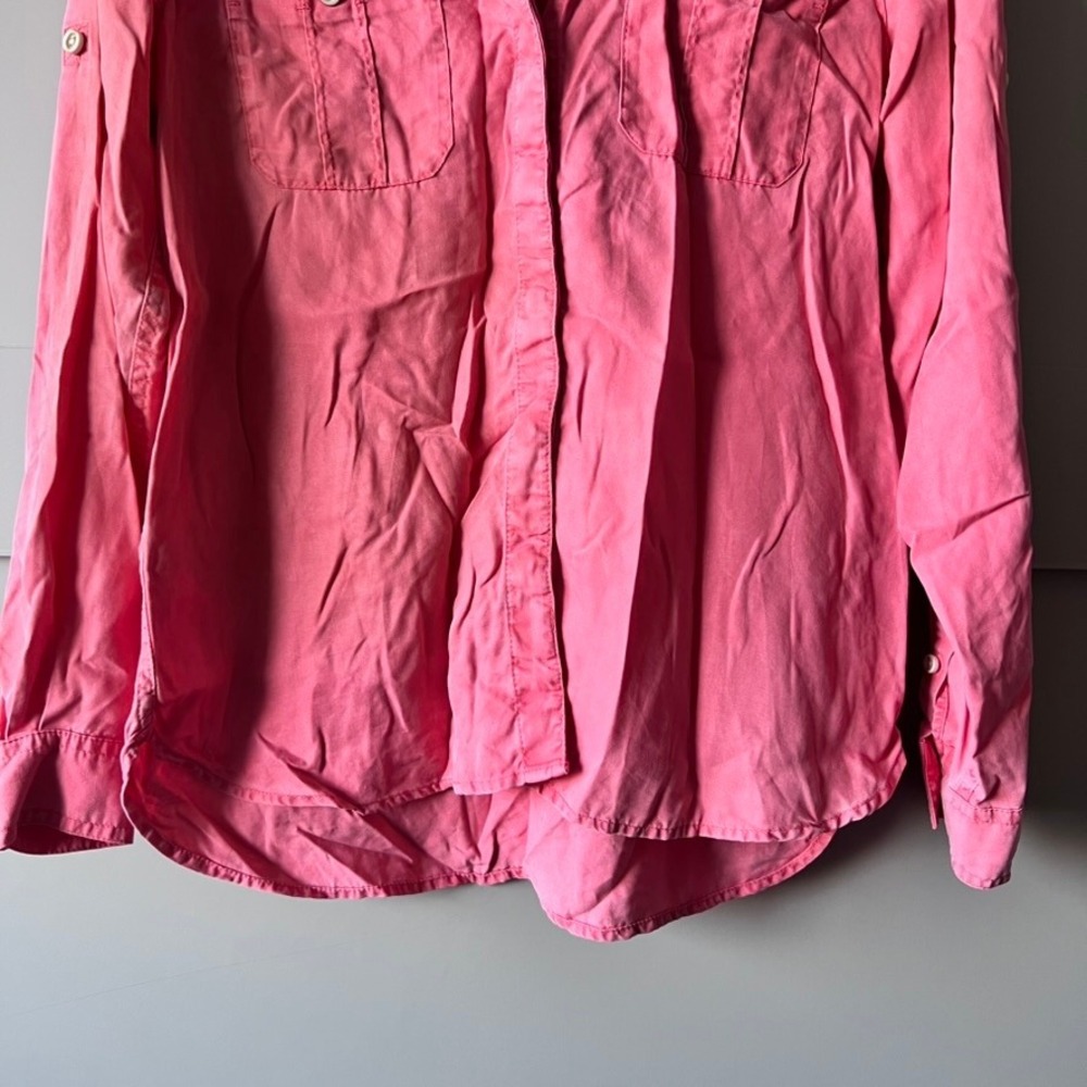 Tommy Bahama Pink Band Collar Roll Tab Sleeve Button Down Shirt Women S Tencel - Picture 4 of 15